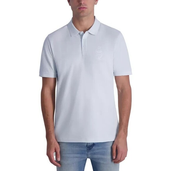 KARL LAGERFELD PARIS Men's Pique Logo Polo Shirt 100% Cotton Pastel Blue XL - Picture 1 of 6